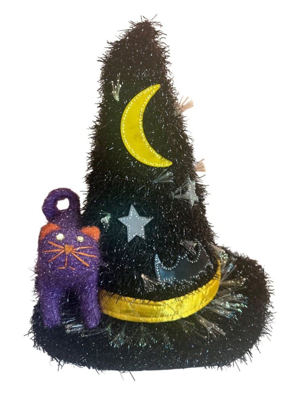 Halloween Fiber Optic Witch Hat Purple Cat Changing Lights Kids of America 2001